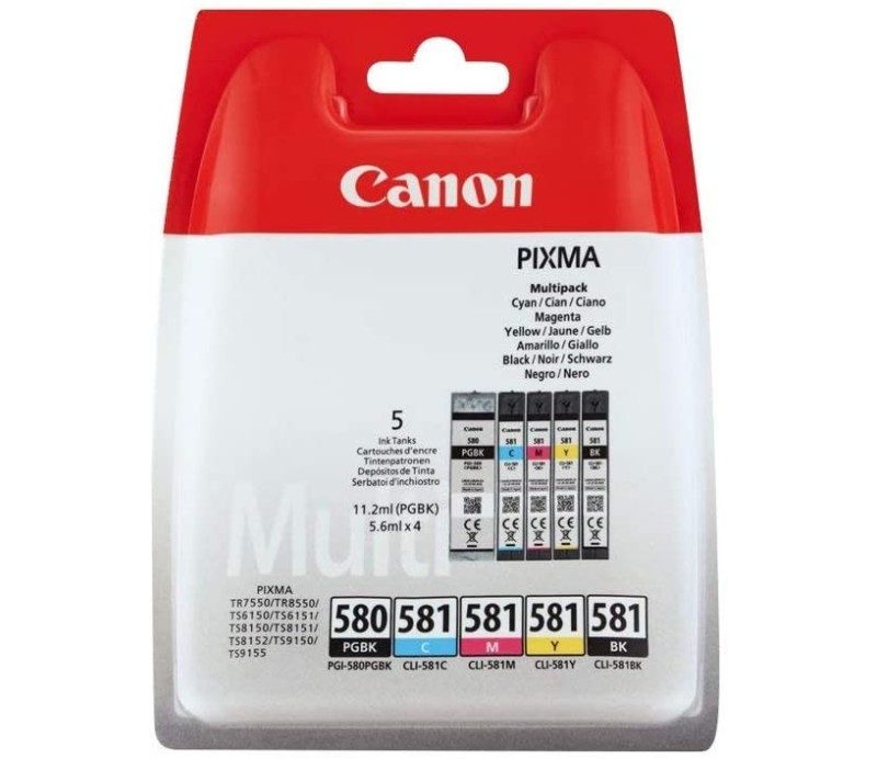Tinta Canon PGI-580 PGBK + CLI-581 CYMBK Cartucho Multipack Negro + Color