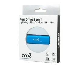 Pendrive Memoria USB OTG Cool 64GB iPhone / iPad / Tipo C / MicroUSB (3 en 1) - Azul