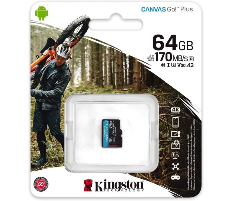 Memoria MicroSD Kingston Canvas Go Plus 64GB 170R U3 V30 170MB/s