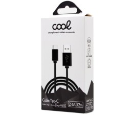 Cable USB Compatible Universal Tipo C (1.2m) Cool Negro 2.4A