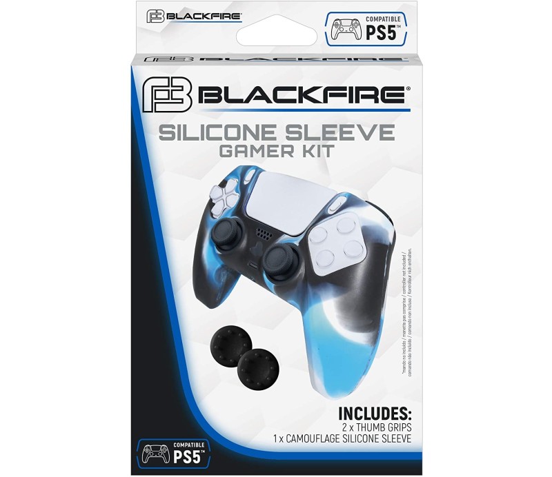 Funda Silicona + Grips Mando PS5 Blackfire Gamer Kit- Azul/Blanco