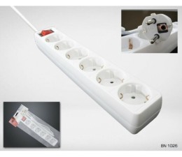 PHASAK Regleta 6 tomas con interruptor 1.5m BN1026 - Blanco