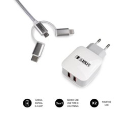 Cargador Dual Wall Charger (2.4A) + Cable 3 in 1 CHG-1ZWC01 - Blanco