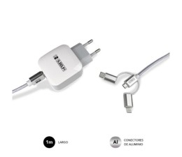 Cargador Dual Wall Charger (2.4A) + Cable 3 in 1 Subblim CHG-1ZWC01 - Blanco