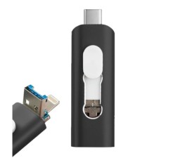 Pendrive Cool USB 128GB (3 en 1) Lightning / Tipo C / Micro USB - Negro