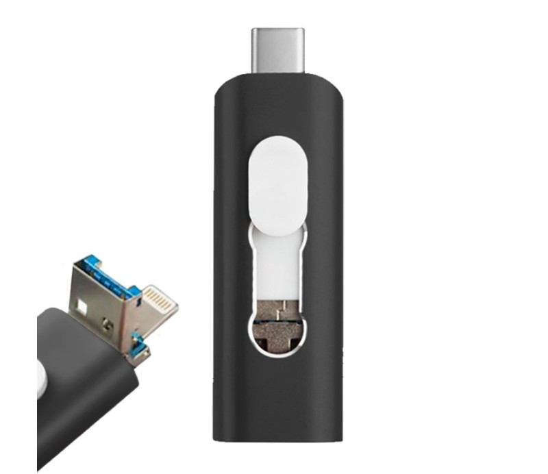 Pendrive Memoria USB OTG Cool 128GB (3 en 1) Lightning / Tipo C / Micro USB - Negro