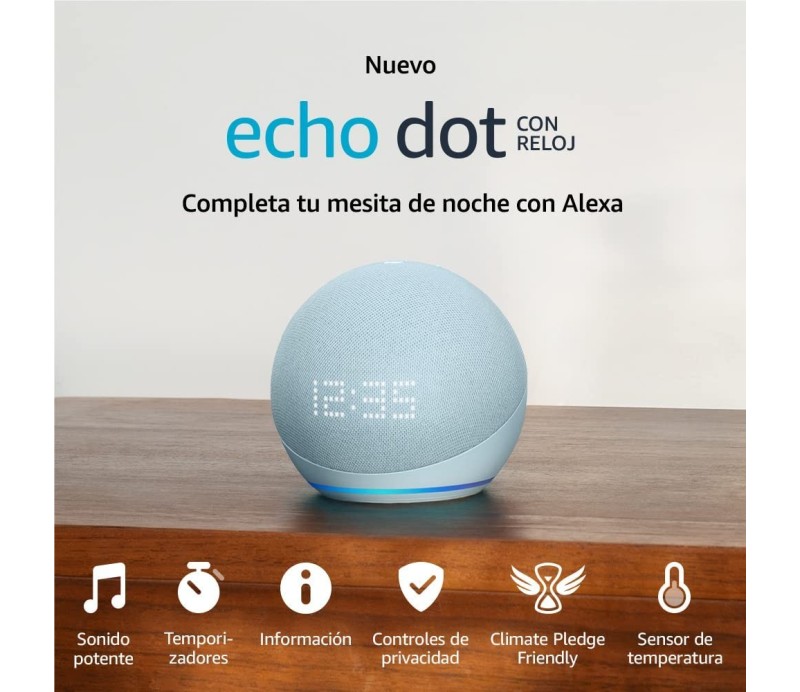 Altavoz Inteligente Amazon Echo Dot 5º Generacion con reloj - Gris Azulado