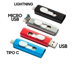 Pendrive Memoria USB OTG Cool 64GB iPhone / iPad / Tipo C / MicroUSB (3 en 1) - Gris Plata