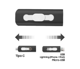 Pendrive USB 128GB (3 en 1) Lightning / Tipo C / Micro USB - GRIS