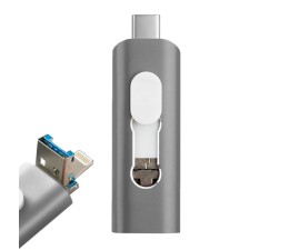 Pendrive Cool USB 128GB (3 en 1) Lightning / Tipo C / Micro USB - Gris