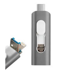Pendrive Memoria USB OTG Cool 128GB (3 en 1) Lightning / Tipo C / Micro USB - Gris
