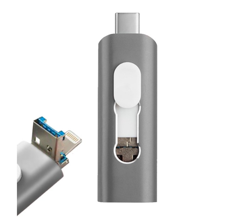 Pendrive Cool USB 128GB (3 en 1) Lightning / Tipo C / Micro USB - Gris