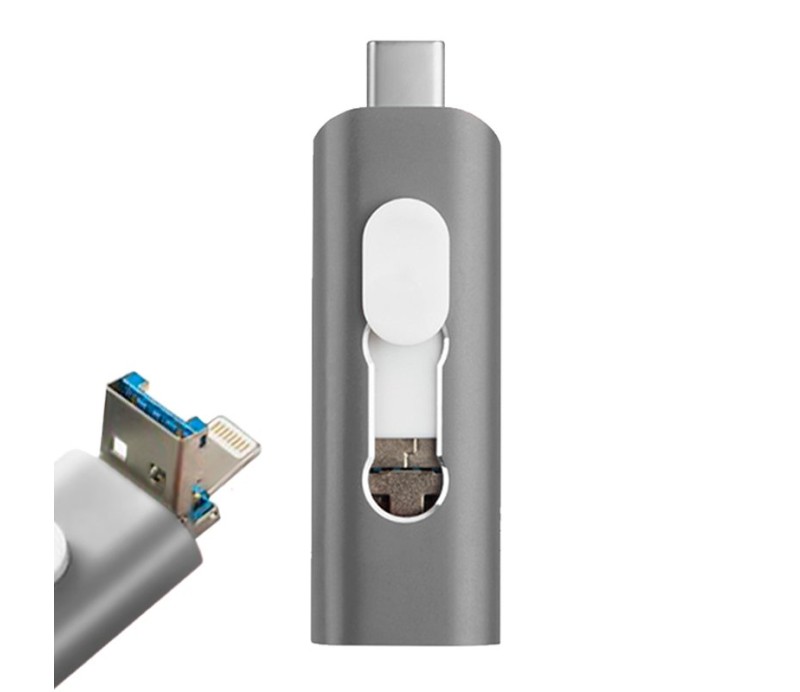 Pendrive Memoria USB OTG Cool 128GB (3 en 1) Lightning / Tipo C / Micro USB - Gris
