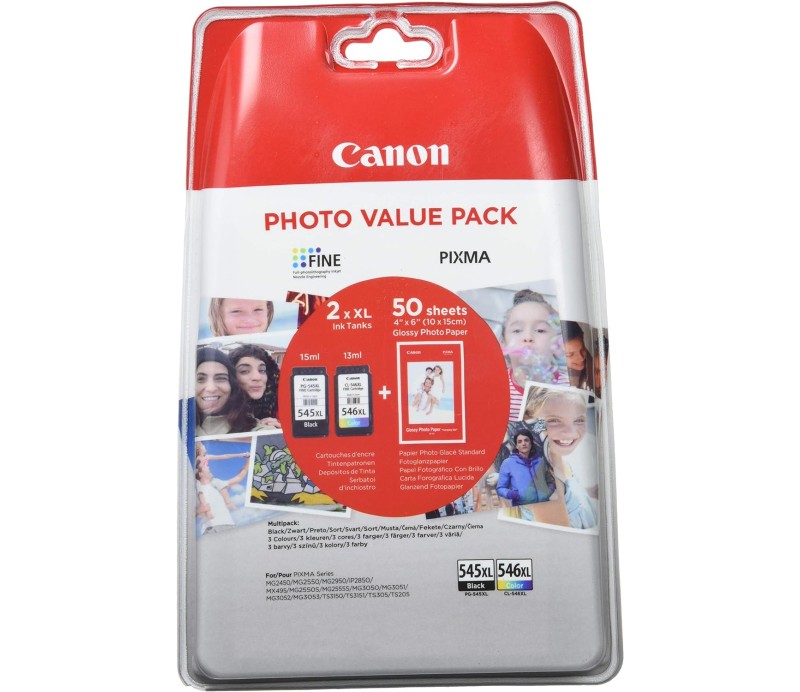 Tinta Canon Multipack PG-545XL / CL-546XL + 50 Hojas Papel Foto