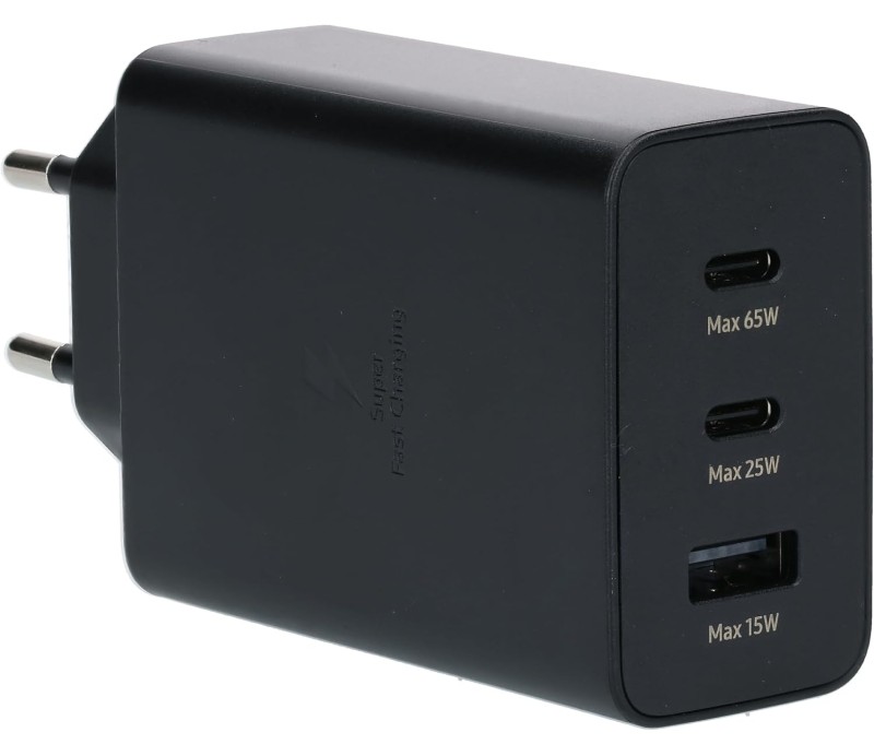 Cargador Original Samsung EP-T6530 Trio (2 x USB-C + 1 x USB-A) 65W - Negro