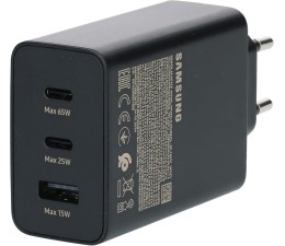 Cargador Original Samsung EP-T6530 Trio (2 x USB-C + 1 x USB-A) 65W - Negro