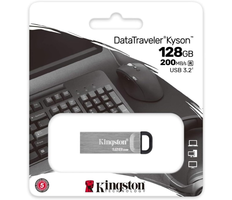 Pendrive Memoria USB 3.2 Kingston Data Traveller Kyson 128GB DTKN/128GB - Plata