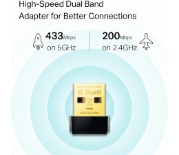 Adaptador USB Wireless LAN WiFi AC600 2.4GHz + 5GHz TP-LINK ArcherT2U Nano