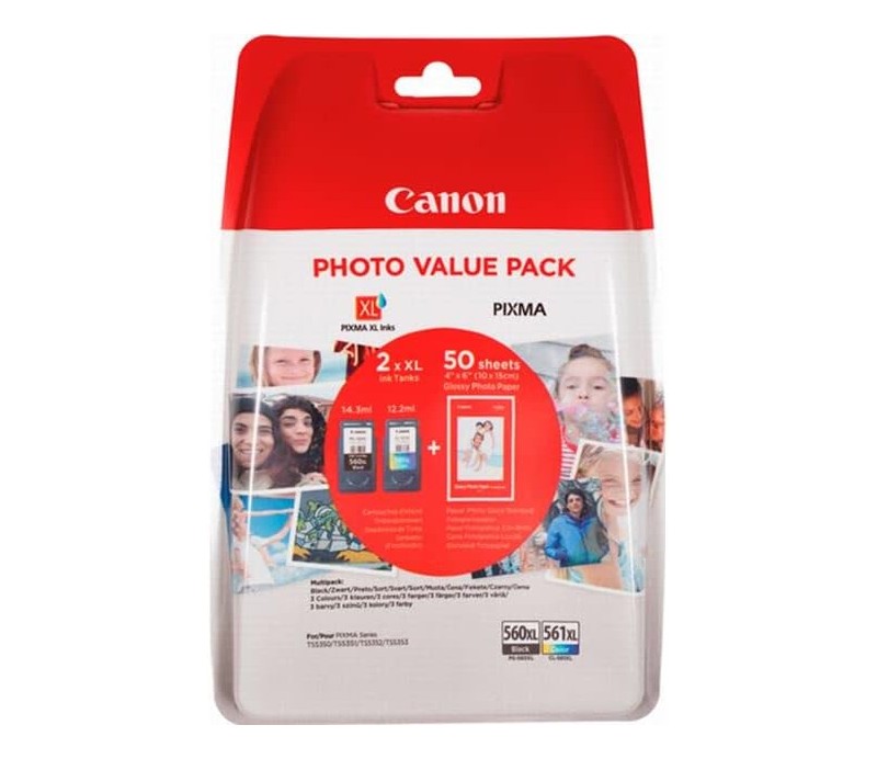 Tinta Canon Multipack PG-560XL / CL-561XL + 50 Hojas Papel Foto