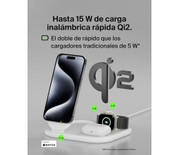 Base de Carga Inalambrico 3 en 1 Belkin WIZ029VFWH Magnetica con Qi2 15W - Blanco