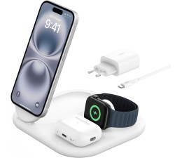Base de Carga Inalambrico 3 en 1 Belkin WIZ029VFWH Magnetica con Qi2 15W - Blanco