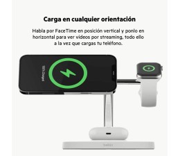 Base de Carga Inalambrico 3 en 1 Belkin Powerhouse WIZ009VFWH-V2 Magnetica con Qi2 15W - Blanco