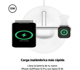 Base de Carga Inalambrico 3 en 1 Belkin Powerhouse WIZ009VFWH-V2 Magnetica con Qi2 15W - Blanco
