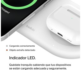 Base de Carga Inalambrico 2 en 1 Belkin WIZ021VFWH Magnetica con Qi2 15W - Blanco