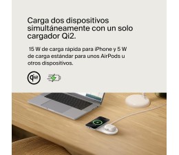 Base de Carga Inalambrico 2 en 1 Belkin WIZ021VFWH Magnetica con Qi2 15W - Blanco