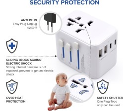 Enchufe Universal para Viaje Ewent EW1470 EU/USA/UK/AUS 2 x USB / 3 x USB Tipo C