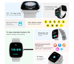 Smartwatch Cool Border ( Llamadas, Salud, Deporte) - Silicona Gris