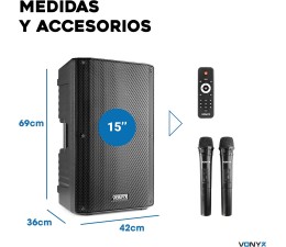 Altavoz Bluetooth Vonyx VSA700 1000W (500W) USB/Aux. con Microfonos