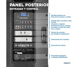Altavoz Bluetooth Vonyx VSA700 1000W (500W) USB/Aux. con Microfonos