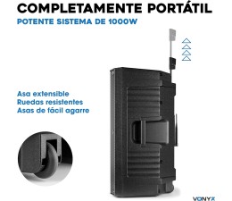 Altavoz Bluetooth Vonyx VSA700 1000W (500W) USB/Aux. con Microfonos