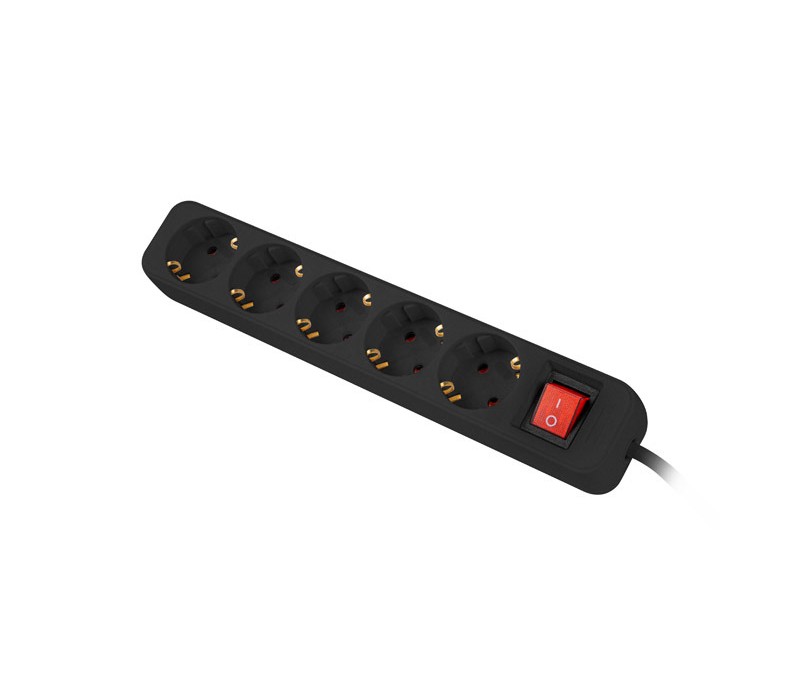 Regleta Lanberg 5 Tomas Schuko con Protección 1.5m PS1-05F-0150-B - Negro