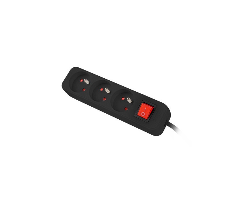 Regleta Lanberg 3 Tomas Schuko con Protección 1.5m PS1-03F-0150-B - Negro