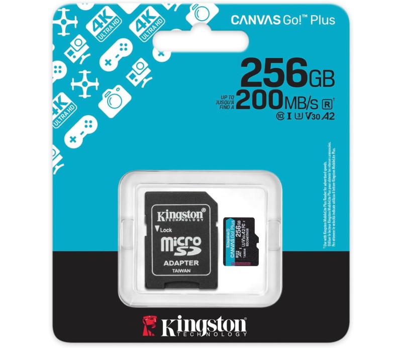Memoria MicroSD Kingston Canvas Go Plus Gen4 256GB 200MB/s