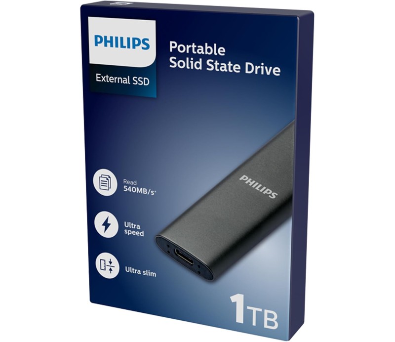 Disco Duro Externo M.2 Philips 1TB USB-C/USB3.0 540MB/s Ultra Slim - Gris