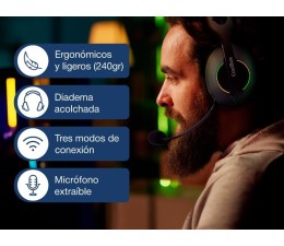 Auriculares Gaming Coolbox WB01-B RGB BT 5.4 USB-C 2.4GHz Jack 3.5mm - Blanco