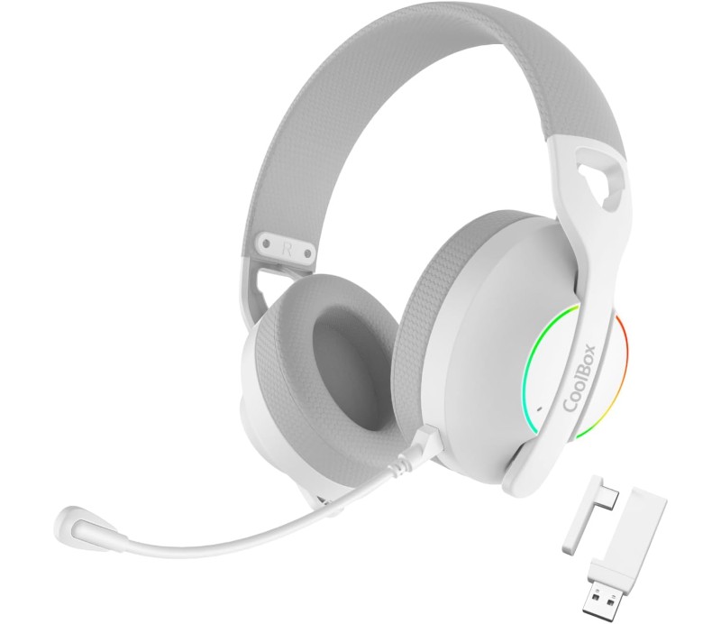 Auriculares Gaming Coolbox WB01-B RGB BT 5.4 USB-C 2.4GHz Jack 3.5mm - Blanco