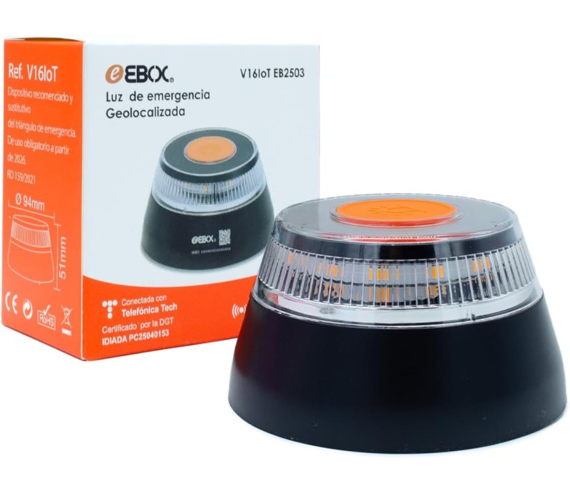 Baliza V16 Ebox EB2503 Homologada DGT Geolocalizada IoT Base Magnética Negro