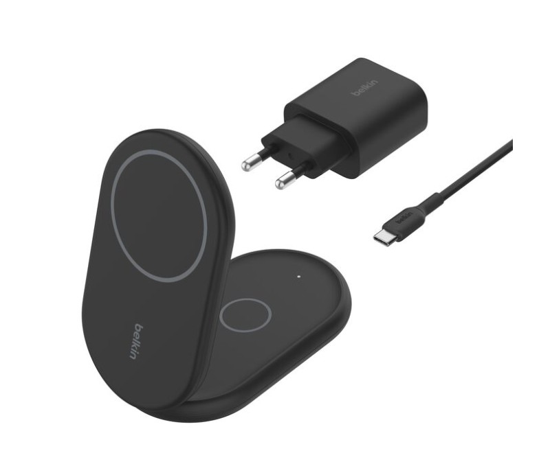 Base de Carga Inalambrica 2 en 1 Belkin WIZ028VFBK Magnetica Qi2 15W Plegable - Negro