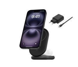 Base de Carga Inalambrica 2 en 1 Belkin WIZ028VFBK Magnetica Qi2 15W Plegable - Negro