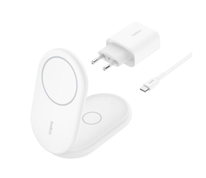 Base de Carga Inalambrica 2 en 1 Belkin WIZ028VFWH Magnetica Qi2 15W Plegable - Blanco