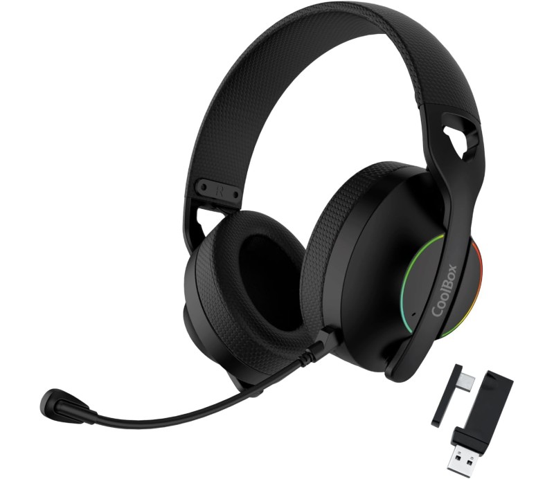Auriculares Gaming Coolbox WB01 RGB BT 5.4 USB-C 2.4GHz Jack 3.5mm - Negro
