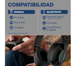 Auriculares Gaming Coolbox WB01 RGB BT 5.4 USB-C 2.4GHz Jack 3.5mm - Negro