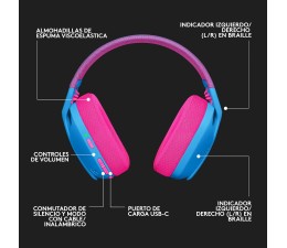 Auriculares Gaming Logitech G435 LIGHTSPEED Wireless Inalambrico 2.4GHz - Azul/Rosa