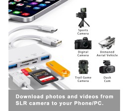 Lector de Tarjetas memoria SD + USB  5 en 1 OTG cable Lightning + USB A + USB C