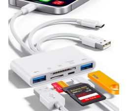 Lector de Tarjetas memoria SD + USB  8 en 1 OTG cable Lightning + USB A + USB C