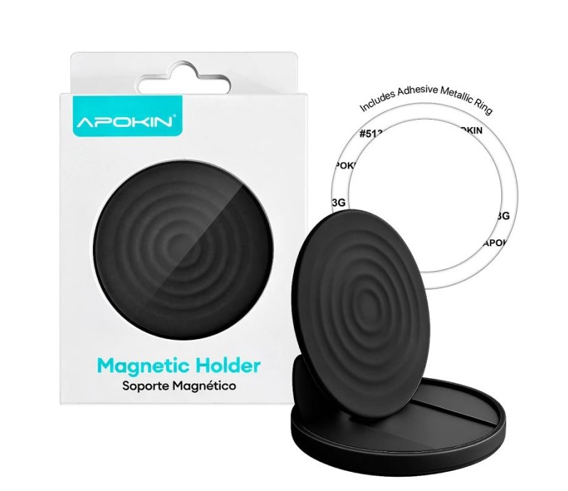 Soporte Apokin con Magsafe Plegable + Anilla Metalica Adhesiva 98575-01 - Negro
